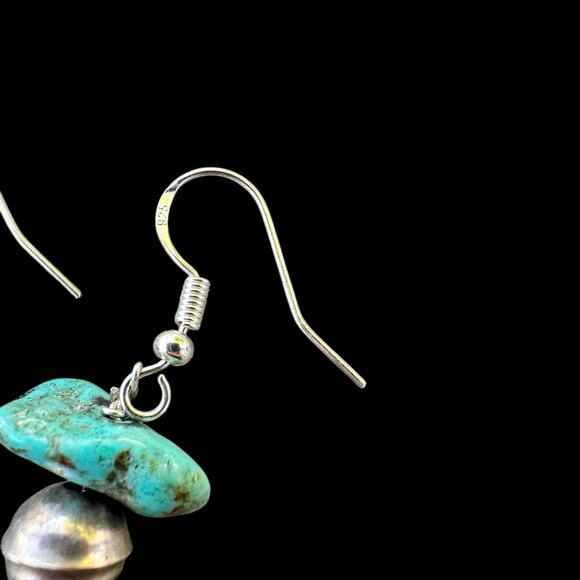 Turquoise Sterling Silver Bench Bead Nugget Stack Southwest 925 Dangle Earrings - Picture 4 of 4